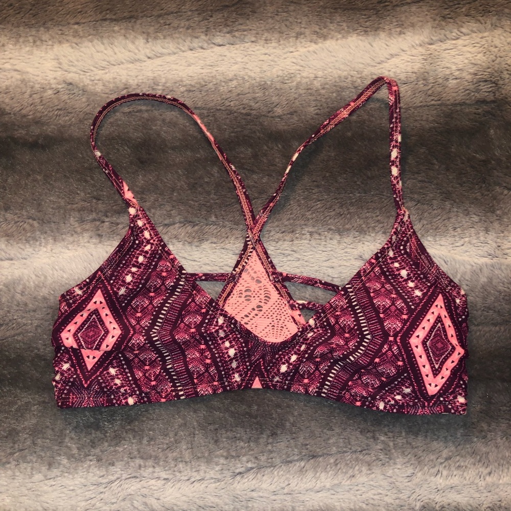 Purple and coral bikini top